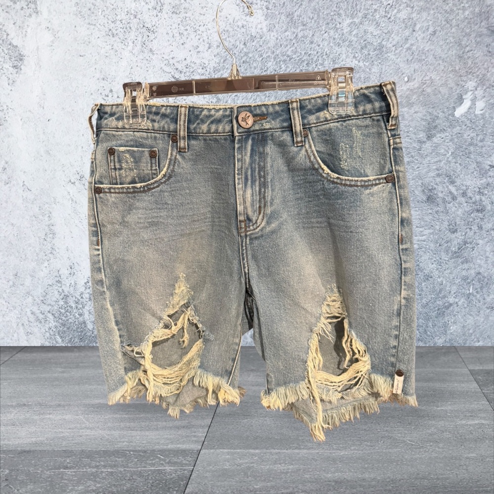 One Teaspoon High Waist Blue Distressed Shorts